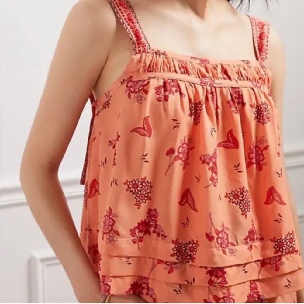 Anthropologie Clementine Tank Top Floral Orange Motif NWT Size Small